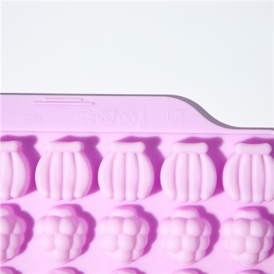 Форма для мармелада Доляна «Фруктовый бум», силикон, 18.5×17.5 см, 42 ячейки (2.2×2.2 см), розовая