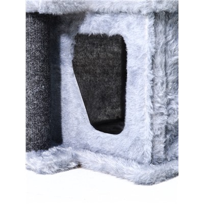 Домик для кошек с когтеточкой, квадратный, 3х-этажный, 33 × 42 × 63 см, ковролин, серая