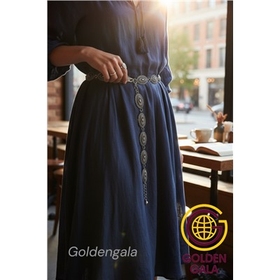 Пояс женский цепочка  с украшением цвет черненное серебро модель 12