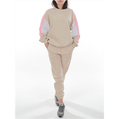 3160/3161 BEIGE/PINK Костюм спортивный женский (95% хлопок, 5% эластан)