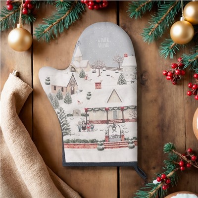 Варежка-прихватка Этель Winter village, 20×28 см, саржа, 100% хлопок, ватин 250 г/м²