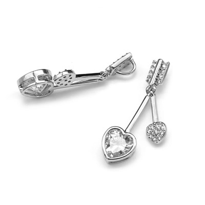 Подвеска 10*25мм с фианитами, серебристая