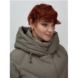 Пальто двубортная зимнее утепленное женское светло-коричневого цвета 7732SK