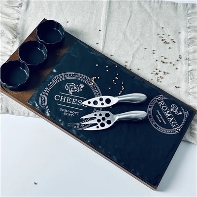 232-025 Сервировочная доска/блюдо для сыра с приборами 5пр. BLACKWOOD в под.уп.(х8)Фарфор