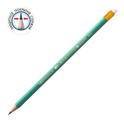 Карандаш чернографитный BIC. Evolution, НВ, c ластиком, шестигранный, пластиковый, зелёный корпус