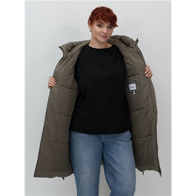 Пальто зимнее утепленное женское большого размера коричневого цвета 7699K