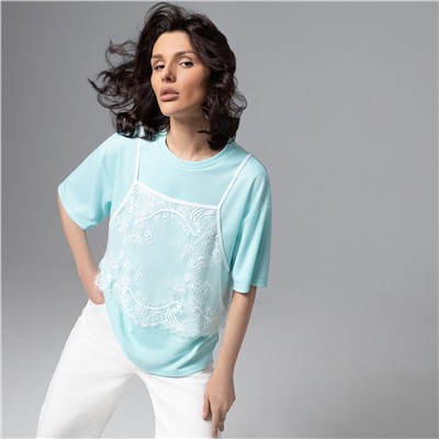 Футболка оверсайз, Модный тандем (мятный 2 в 1)