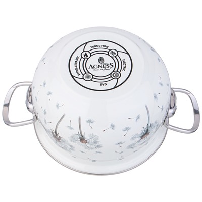 КАСТРЮЛЯ AGNESS ЭМАЛИРОВАННАЯ СО СТЕКЛЯННОЙ КРЫШКОЙ СЕРИЯ "DANDELION", 2,8 Л ДИА. 20СМ