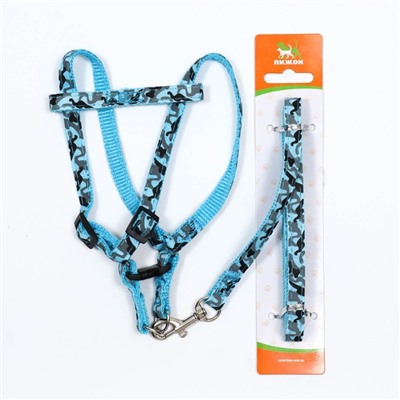 Комплект прошитый «Милитари», ширина 1 см, поводок 120 см, шлейка 23-35 см, синий