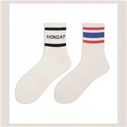 Tide, demi-season cotton white sports knee socks for men and women, internet celebrity, mid-length