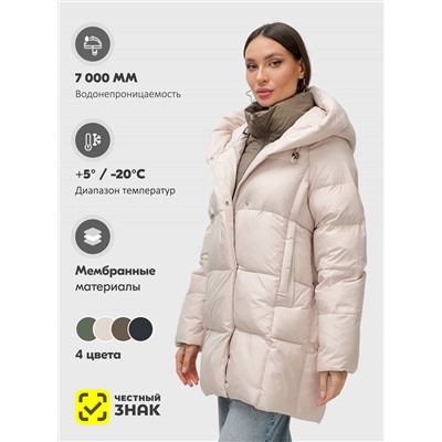 Куртка двубортная женская зимняя с капюшоном бежевого цвета 7736B