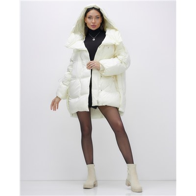 Куртка зимняя женская с большим капюшоном модная бежевого цвета 7739B