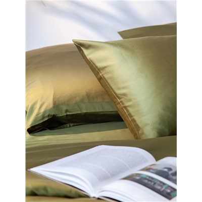 Набор наволочек из премиального сатина оливкового цвета из коллекции Essential, 50х70 см