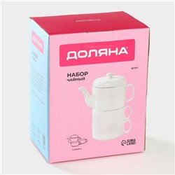 Набор чайный Доляна «Эстет. Орнамент», 3 предмета: чайник 400 мл, 2 кружки 280 мл, фарфор, белый