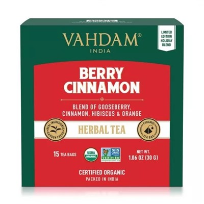 Ягодный чай с Корицей (15 пак, 2 г), Berry Cinnamon Herbal Tea, произв. VAHDAM