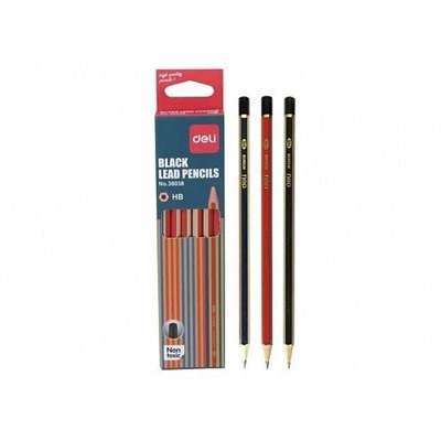 Карандаш DELI, НВ, без ластика, корпус с золотыми полосками