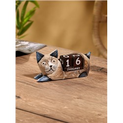 Вечный календарь «Кошка», 13×4×6.5 см, дерево