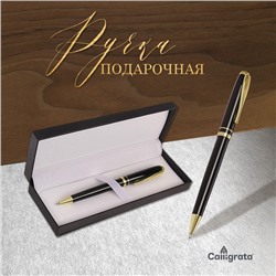 Ручка подарочная шариковая Calligrata, в кожзам футляре, поворотная чёрная с золотом