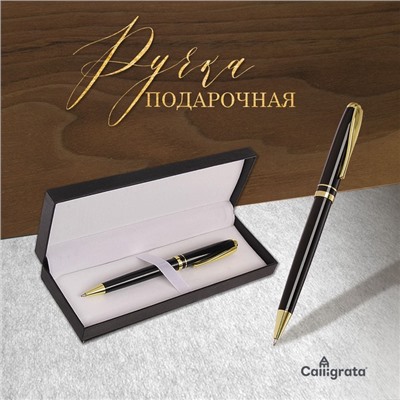 Ручка подарочная шариковая Calligrata, в кожзам футляре, поворотная чёрная с золотом