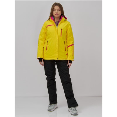 Горнолыжная куртка женская зимняя желтого цвета 7091J