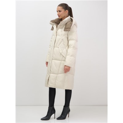 Пальто зимнее утепленное с капюшоном женское бежевого цвета 7709B