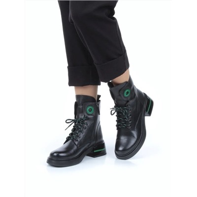 01-P514-4 BLACK/GREEN Ботинки демисезонные женские (натуральная кожа, байка)