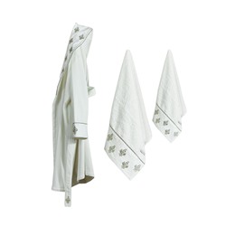 Подарочный Набор Халат + Полотенце + Тапочки (XL) Aslışah Beyaz Bayan Bornoz Seti - Xlarge- EcoCotton