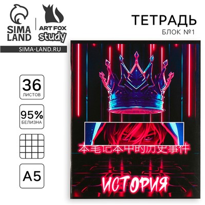 Тетрадь в клетку, предметная, 36 л.,на скрепке, блок №1«Аниме. История»