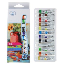 Краски масляные, 12 цветов, в пластиковой тубе, 9 мл, в картонной коробке