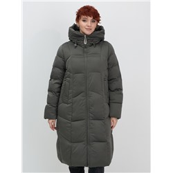 Пальто зимнее утепленное с капюшоном женское зеленого цвета 7702Z