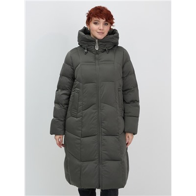 Пальто зимнее утепленное с капюшоном женское зеленого цвета 7702Z