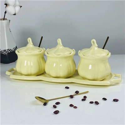 164-016 Набор из 3 банок 250мл с ложками на подставке в под.уп.(х9) Фарфор