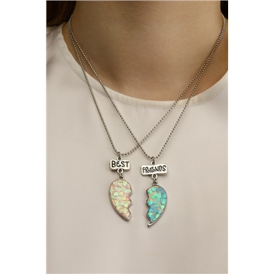 Кулоны парные на цепочке Best friends, 45 см, розовые, голубые в серебре