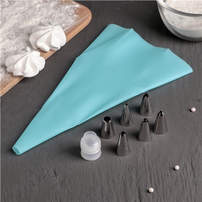 Набор кондитерский Доляна, 8 предметов: 6 насадок d=1.5 см, мешок 26 см, адаптер, насадки МИКС