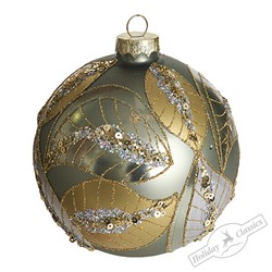 Шар "Лиственный узор" оливковый матовый (стекло) 10 см