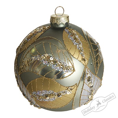 Шар "Лиственный узор" оливковый матовый (стекло) 10 см