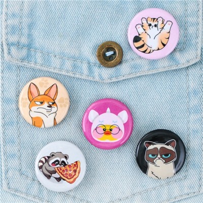 Значок металлический , закатной «Милые животные», d = 2,5 см, МИКС