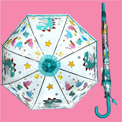 Зонт-трость детский прозрачный с рисунком полуавтомат Арт 603/4