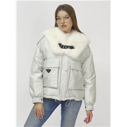 Куртка бомбер ангел с мехом песец премиум класса светло-зеленого цвета 390_1ZS