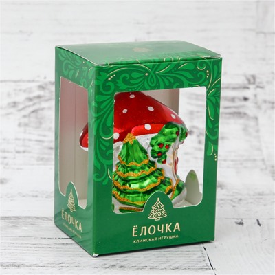 Ёлочная игрушка ручной работы "Домик-грибок" d- 7,4 см