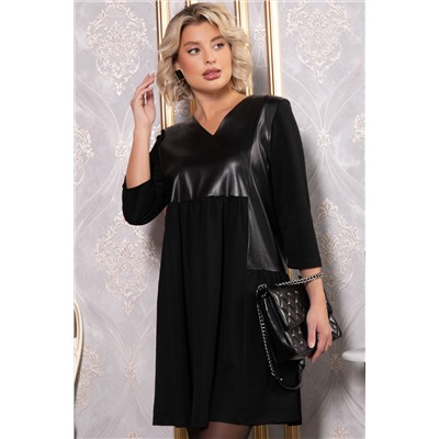 Платье со вставками из экокожи Эллис (черное) П14724-8М