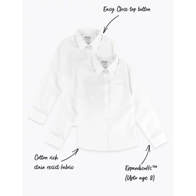 2pk Girls' Slim Fit Non-Iron School Shirts (2-18 Yrs)