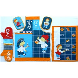 Набор кухонный из 6-ти предметов №11: полотенце кухонное, фартук, 2 варежки, 2 прихватки Бонсай