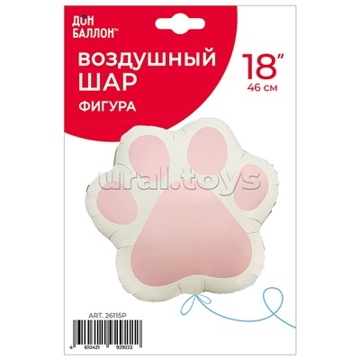 Шар (21''/46 см) Фигура, Лапка, Розовый, Сатин, 1 шт. в уп.