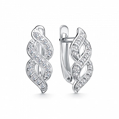 Серьги с фианитом родированные серебро 925*