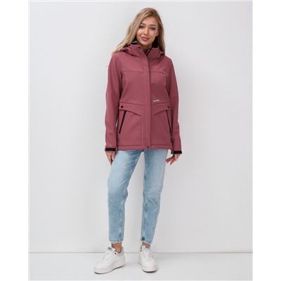 Ветровка спортивная женская с капюшоном softshell малинового цвета 9566M