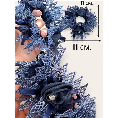 Резинка для волос с кружевом синяя Корея Р35