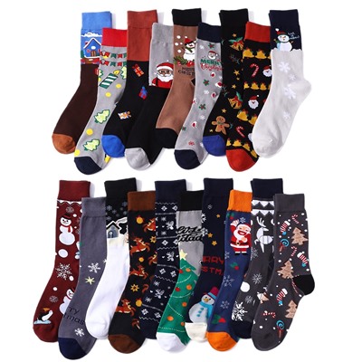 Haichin foreign trade Christmas mid-tube socks men European and American trendy Christmas socks women cross-border Santa Claus trendy socks