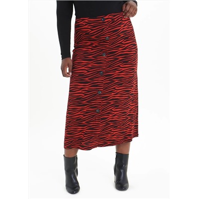Papaya Curve Animal Print Button Front Midi Skirt
