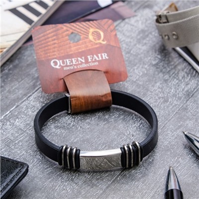 Браслет унисекс «Стиль» прямоугольник с тройными вставками, цвет чёрный с серебром, 23 см